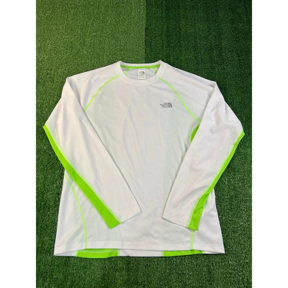 The North Face Mens White Neon Green Long Sleeve Performance Training Shirt M